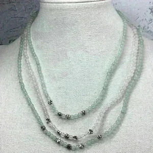 Vintage Stone Bead Necklace Pink and Green